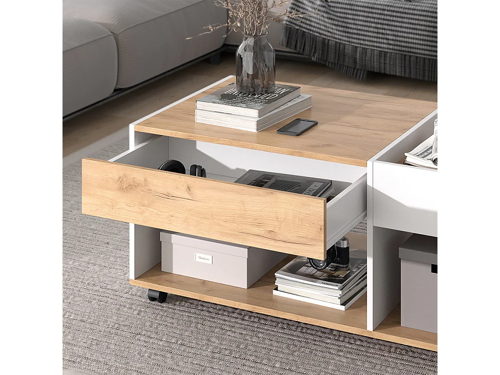 Table basse chêne doré/blanc 110x60x49.5 maik