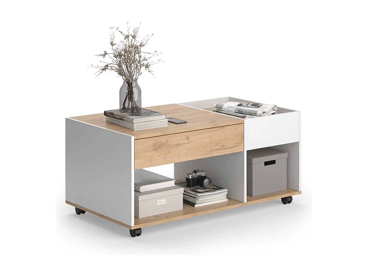 Table basse chêne doré/blanc 110x60x49.5 maik