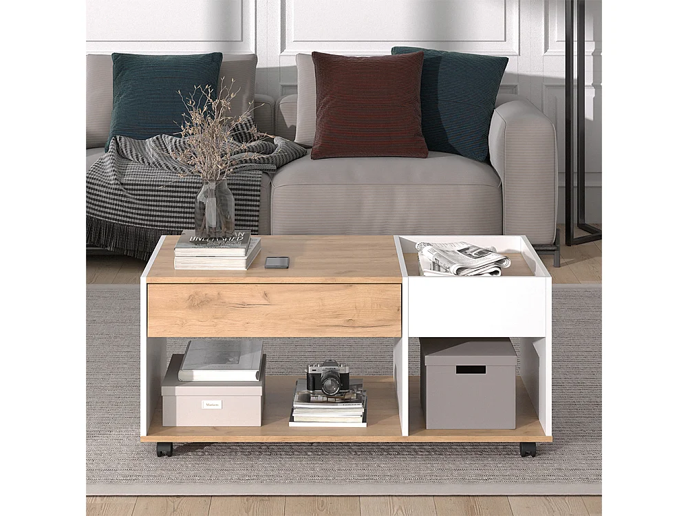 Table basse chêne doré/blanc 110x60x49.5 maik