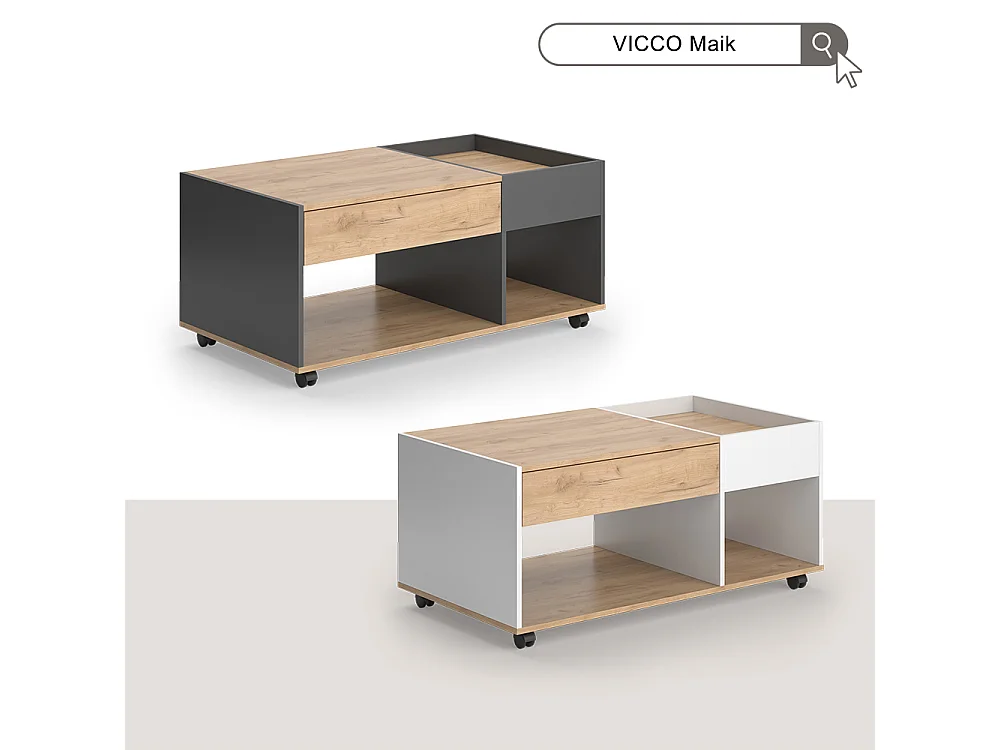 Table basse chêne doré/blanc 110x60x49.5 maik