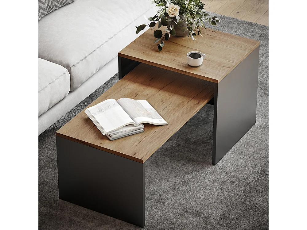 Ensemble de tables basses anthracite/chêne doré 100x48x40.4 donat