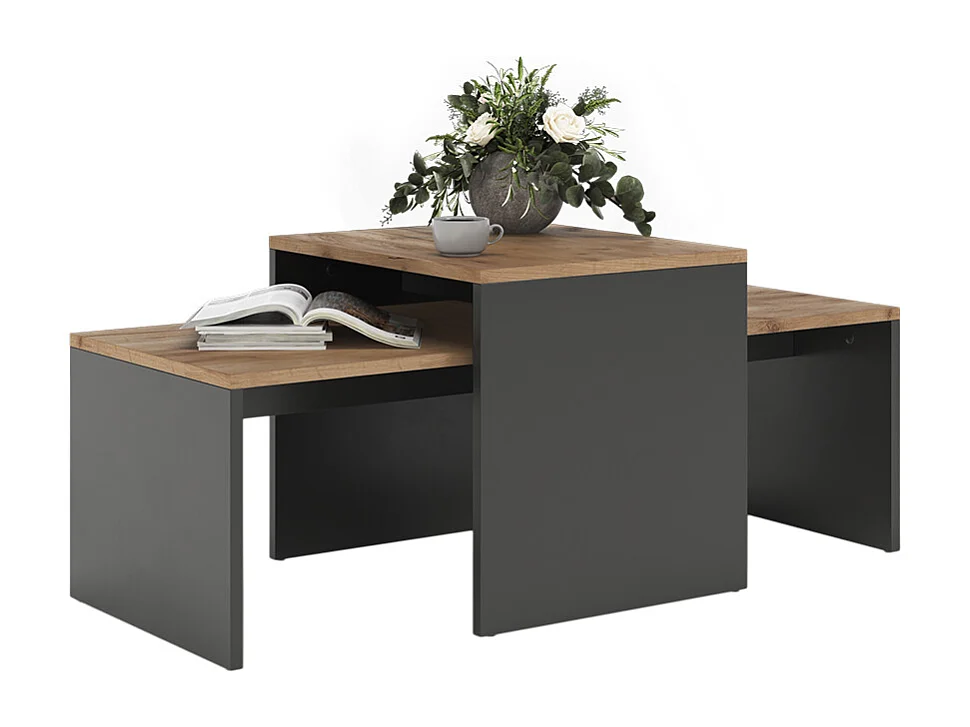 Ensemble de tables basses anthracite/chêne doré 100x48x40.4 donat