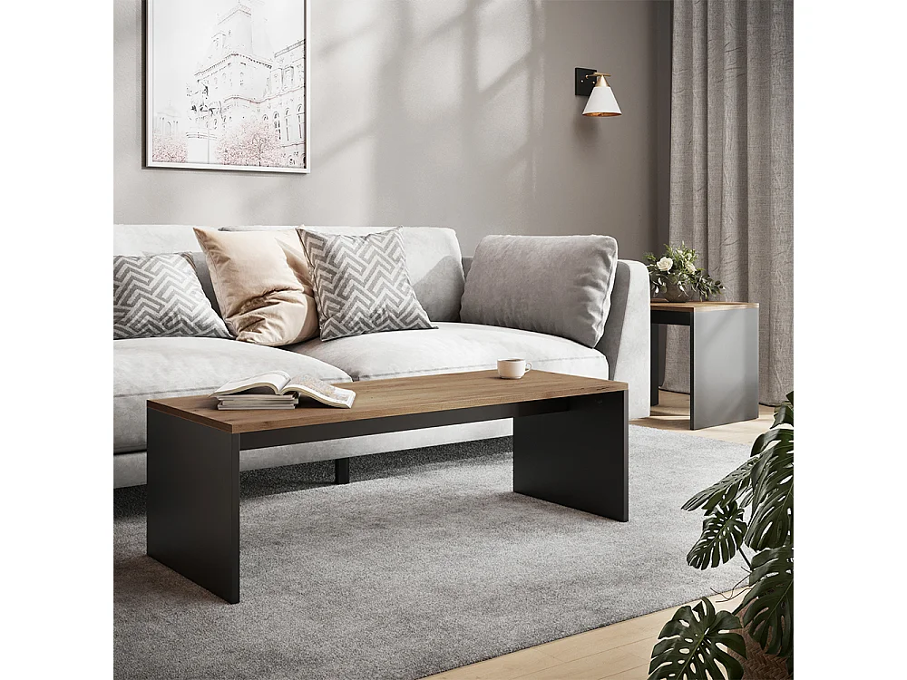 Ensemble de tables basses anthracite/chêne doré 100x48x40.4 donat