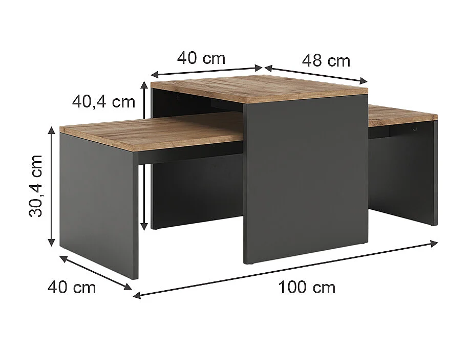 Ensemble de tables basses anthracite/chêne doré 100x48x40.4 donat