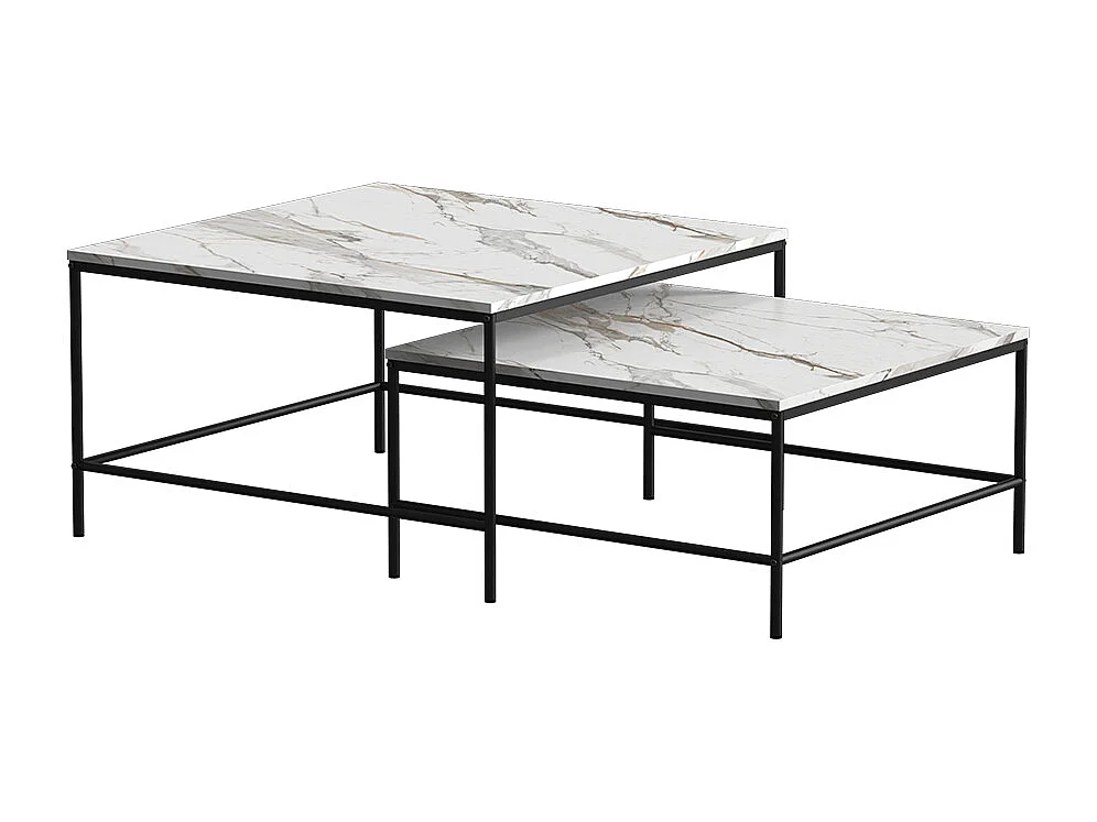 Set de tables basses blanc/noir 80x80x45 ramio