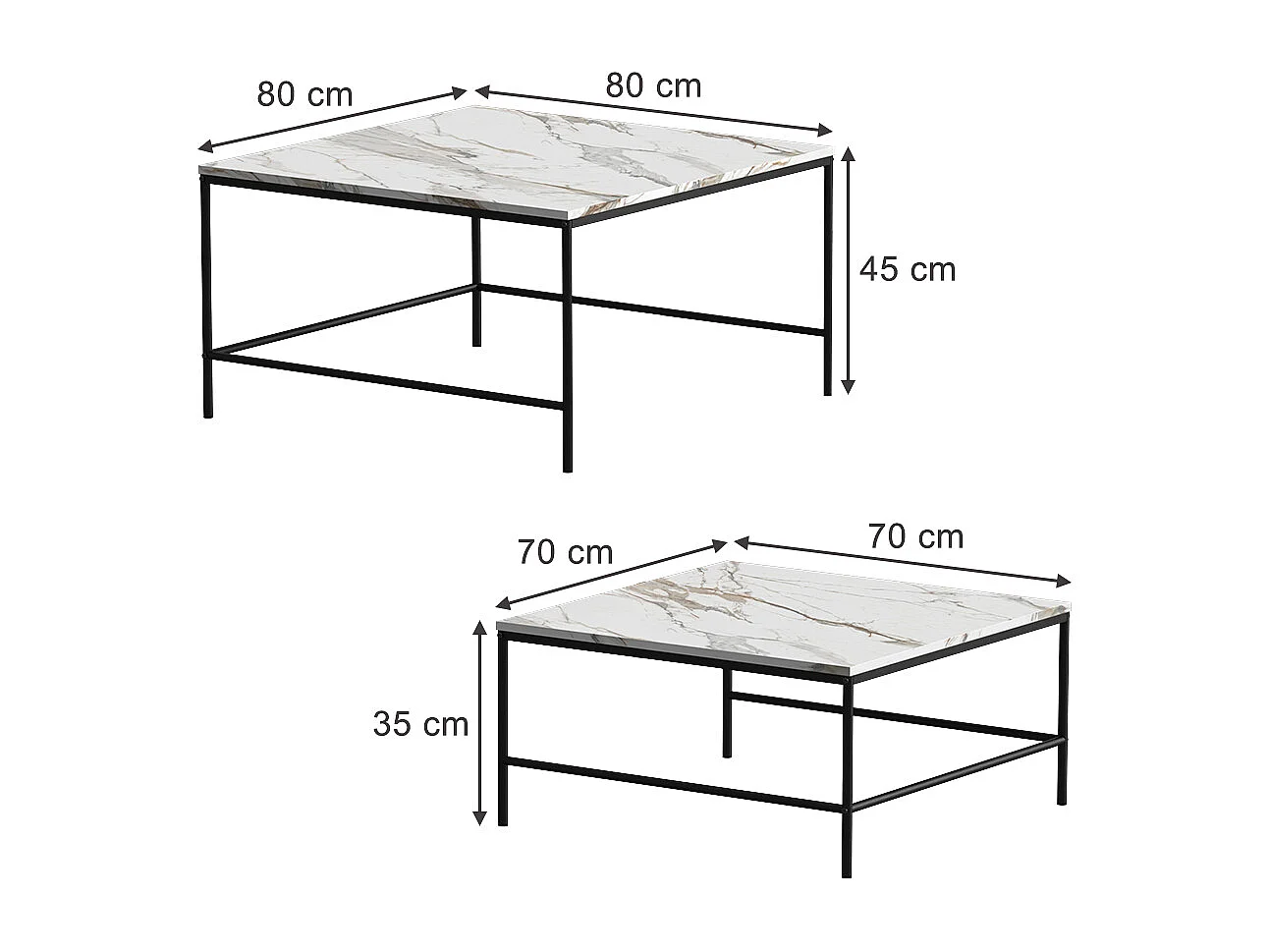 Set de tables basses blanc/noir 80x80x45 ramio