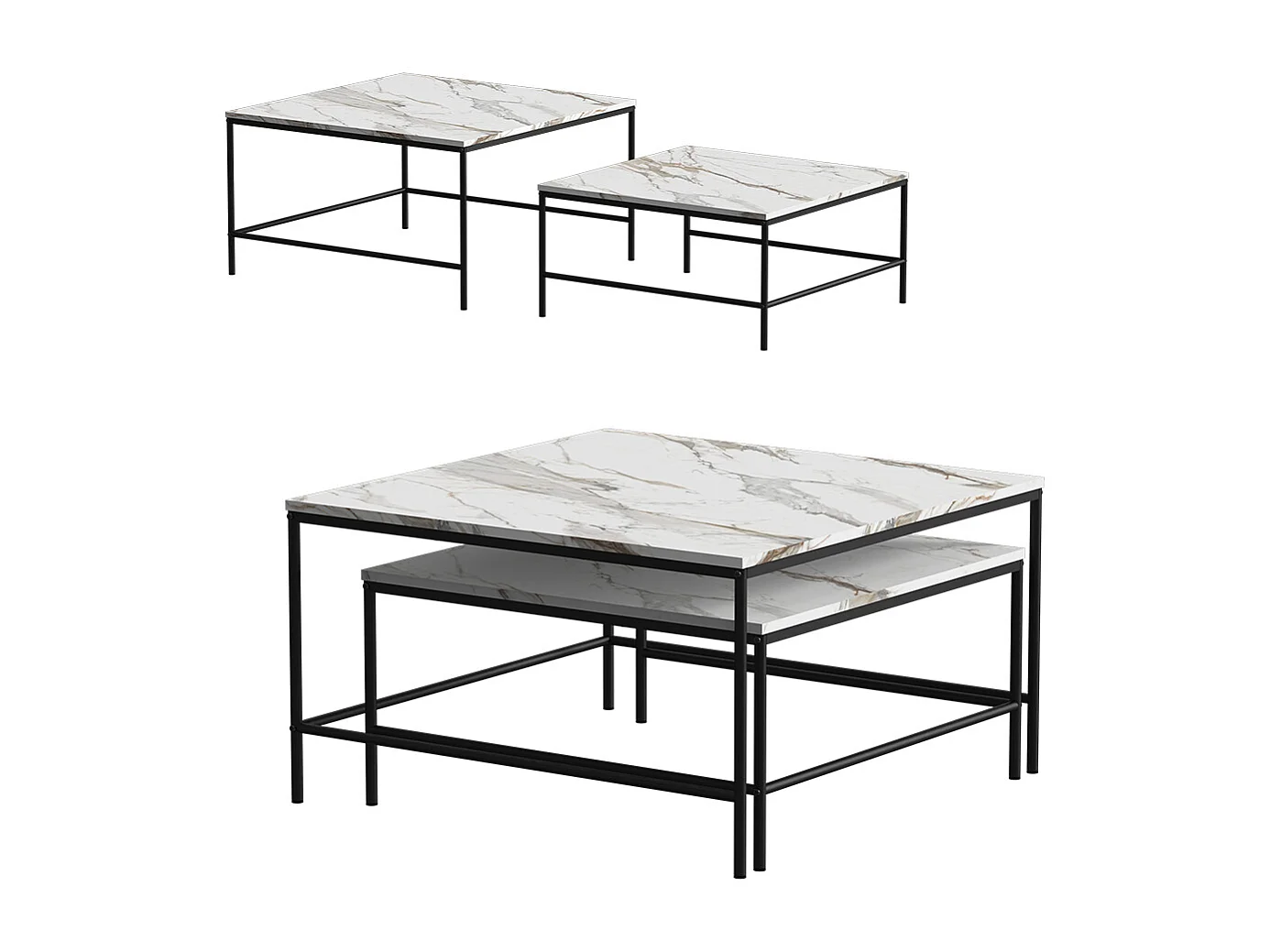 Set de tables basses blanc/noir 80x80x45 ramio