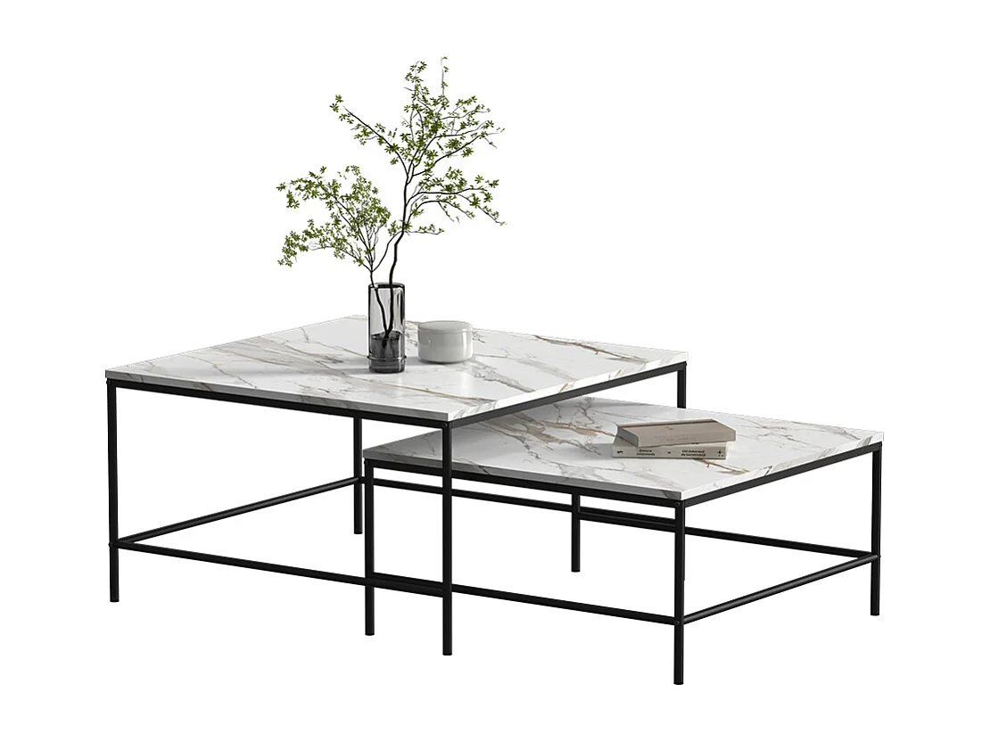 Set de tables basses blanc/noir 80x80x45 ramio