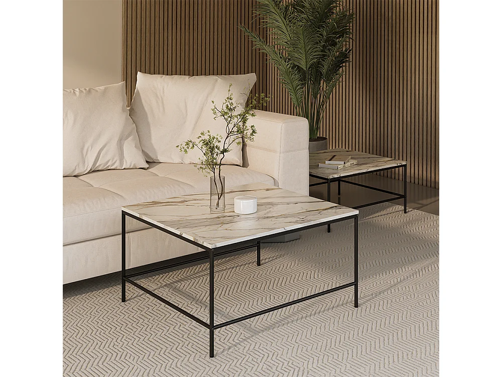 Set de tables basses blanc/noir 80x80x45 ramio