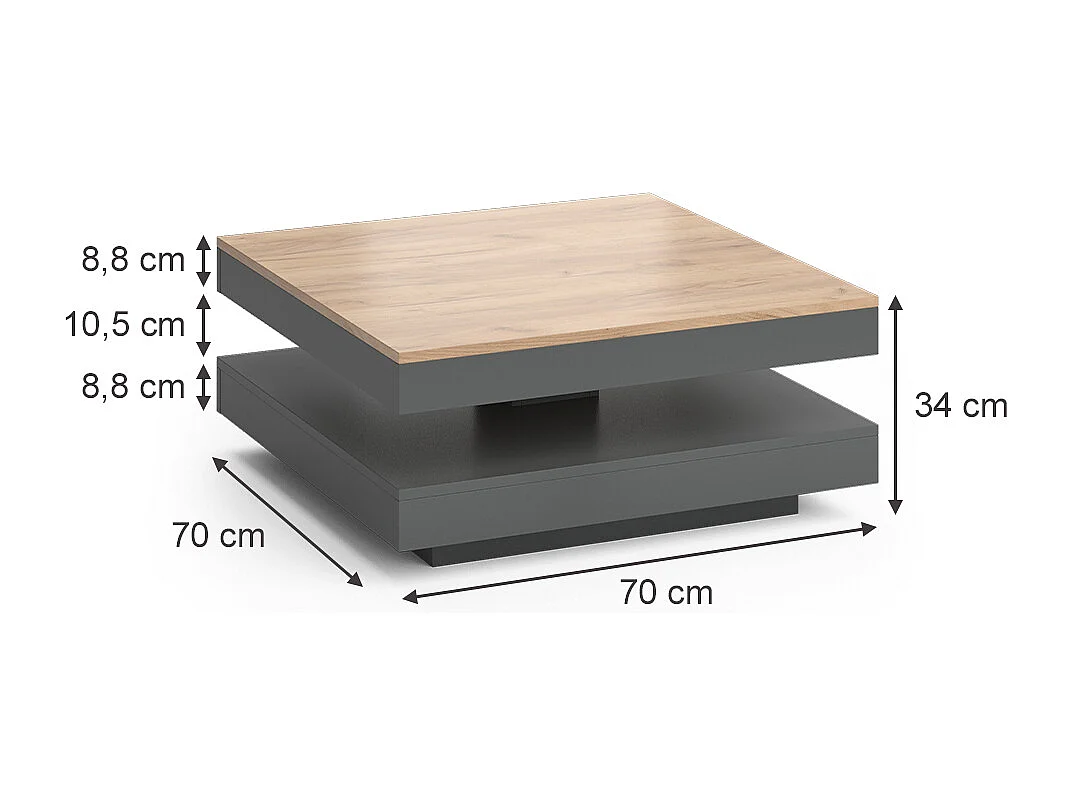 Table basse anthracite 70x70x34 elias