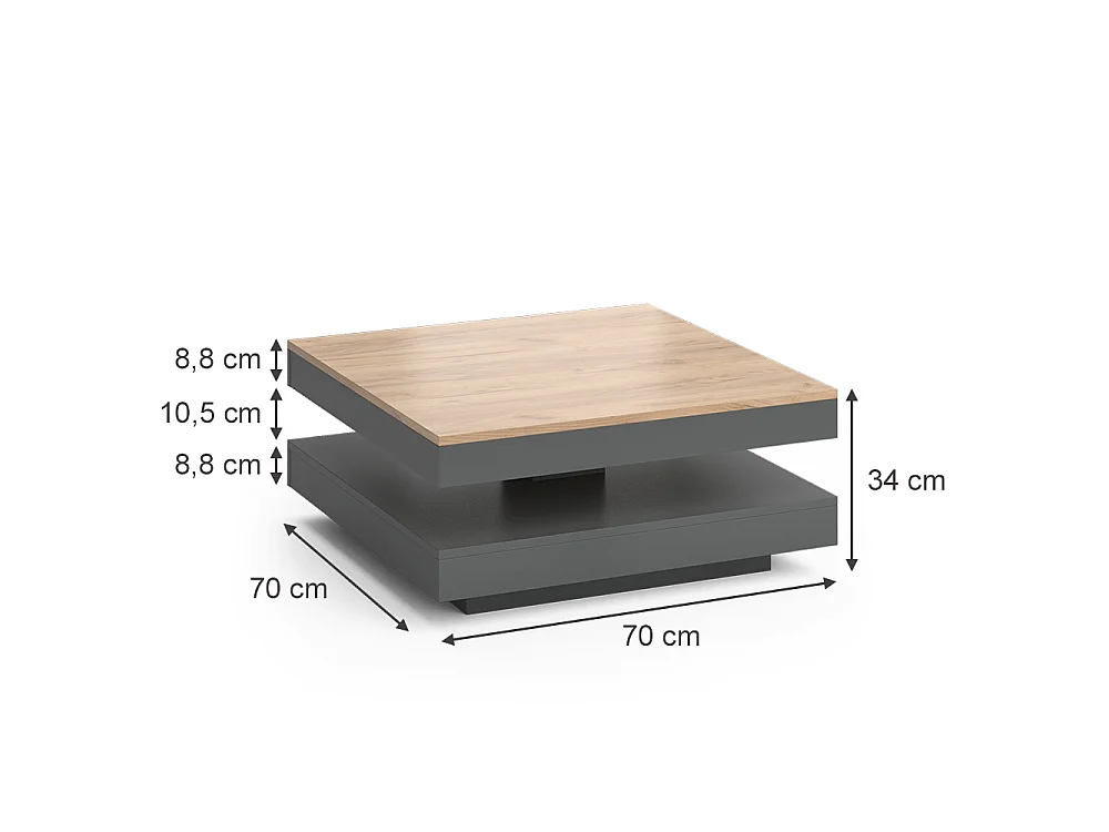 Table basse anthracite 70x70x34 elias