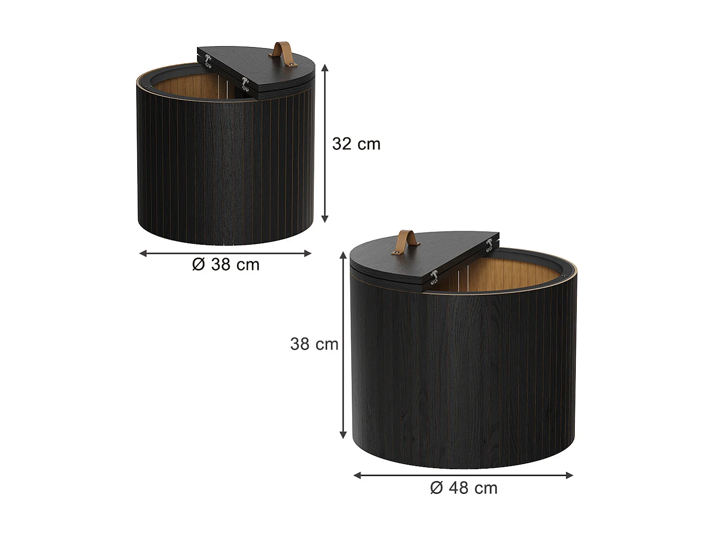 Couchtisch-Set eiche/schwarz 48x48x38 tavilo