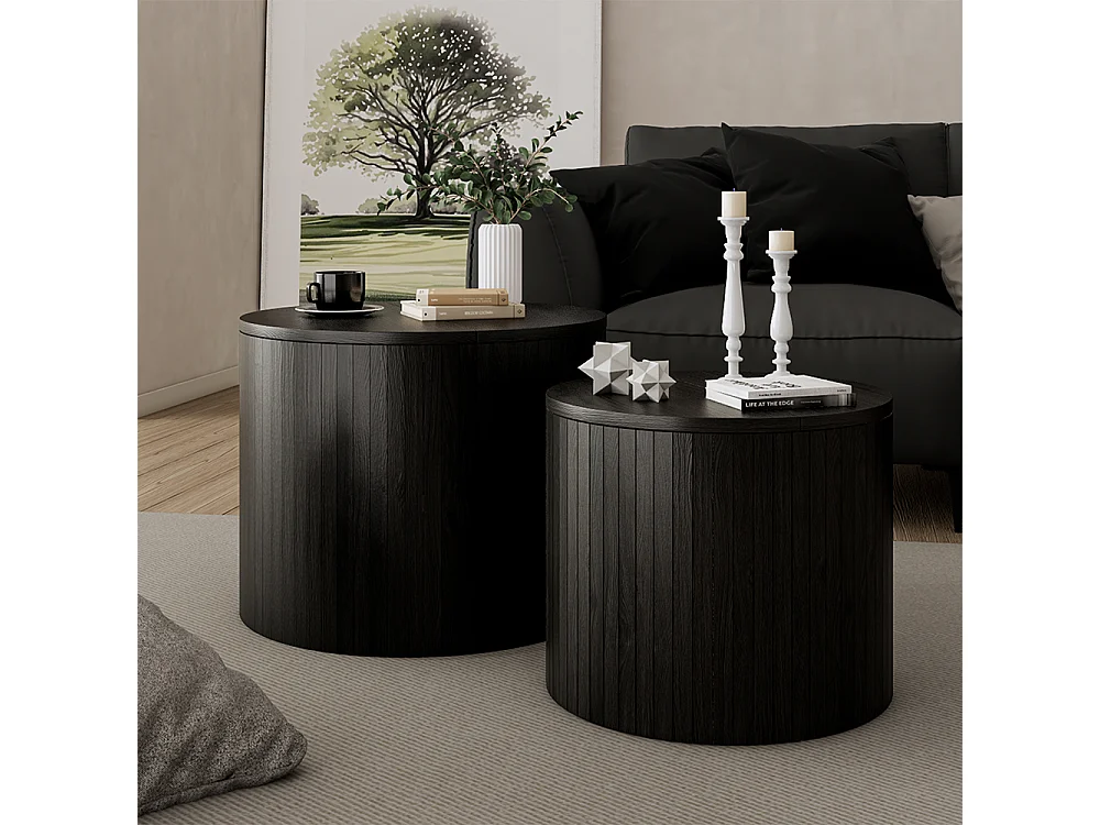 Ensemble de tables basses chêne/noir 48x48x38 tavilo