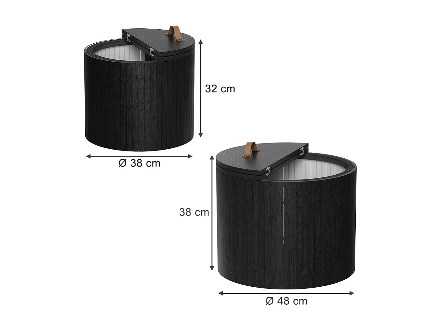 Ensemble de tables basses chêne/noir 48x48x38 tavilo
