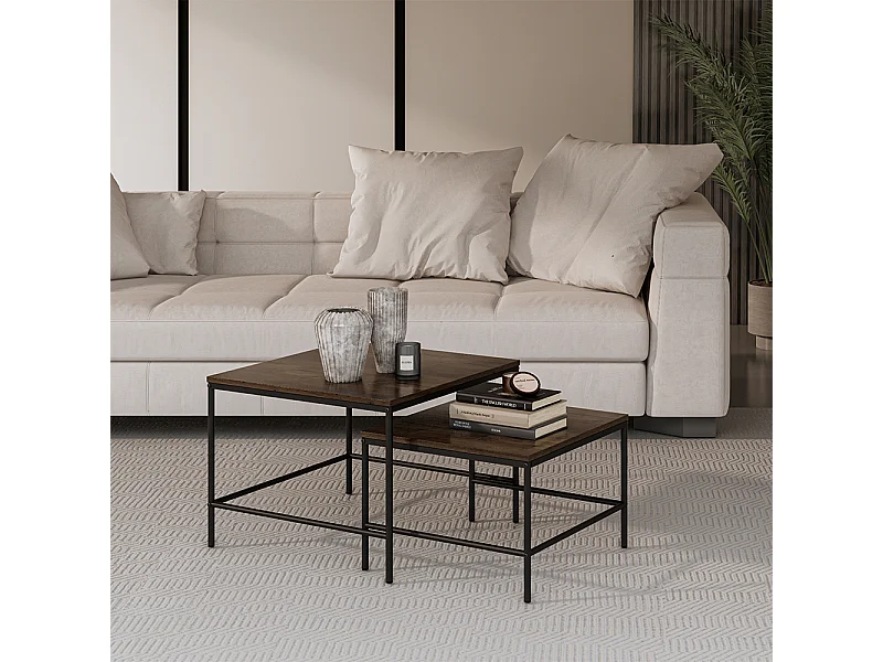 Set de tables basses chêne rustique/noir 60x60x45 ramio