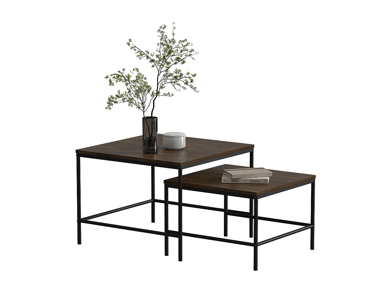 Set de tables basses chêne rustique/noir 60x60x45 ramio