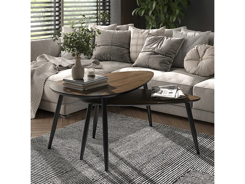 Couchtisch-Set walnuss/schwarz 98x60x48 veyo