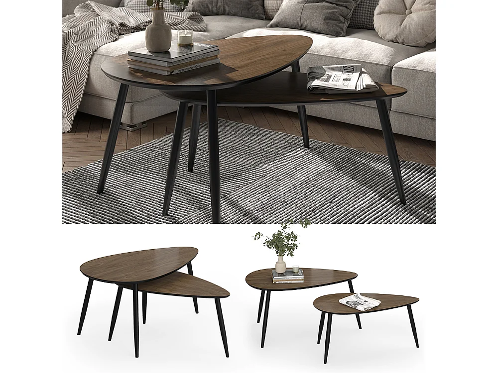 Ensemble de tables basses noyer/noir 98x60x48 veyo