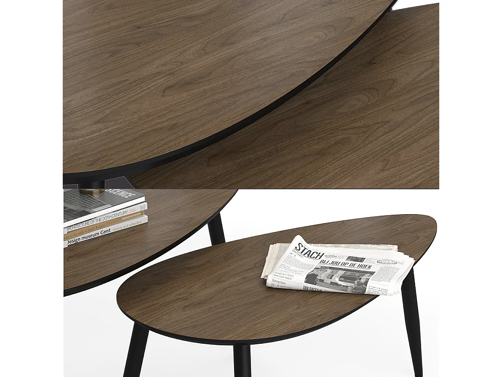 Ensemble de tables basses noyer/noir 98x60x48 veyo