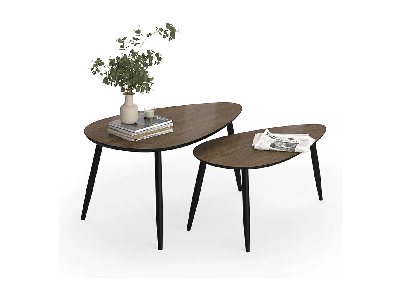 Ensemble de tables basses noyer/noir 98x60x48 veyo