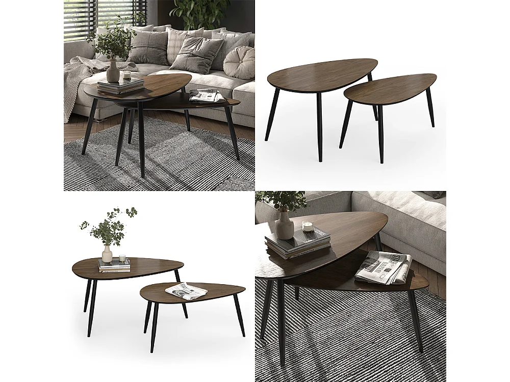 Ensemble de tables basses noyer/noir 98x60x48 veyo