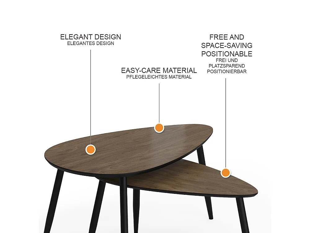 Ensemble de tables basses noyer/noir 98x60x48 veyo