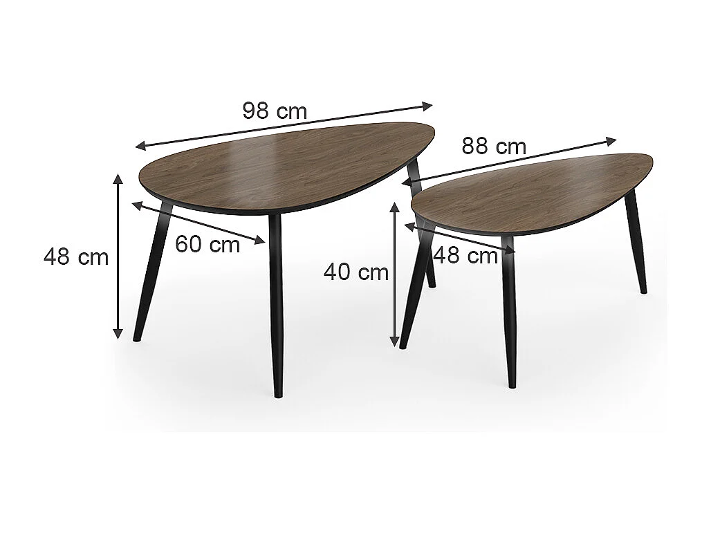 Coffee table set walnut/black 98x60x48 veyo