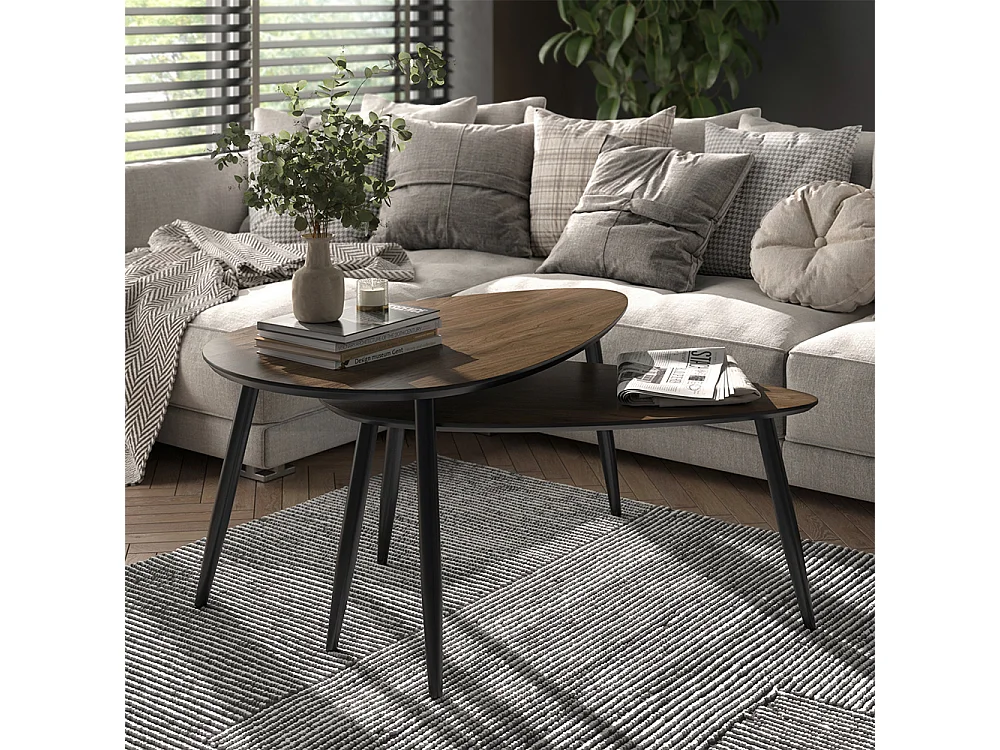 Coffee table set walnut/black 98x60x48 veyo