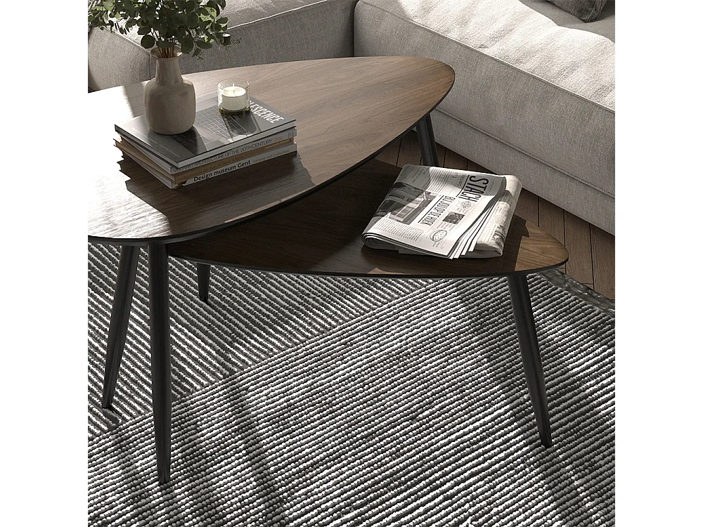 Coffee table set walnut/black 98x60x48 veyo
