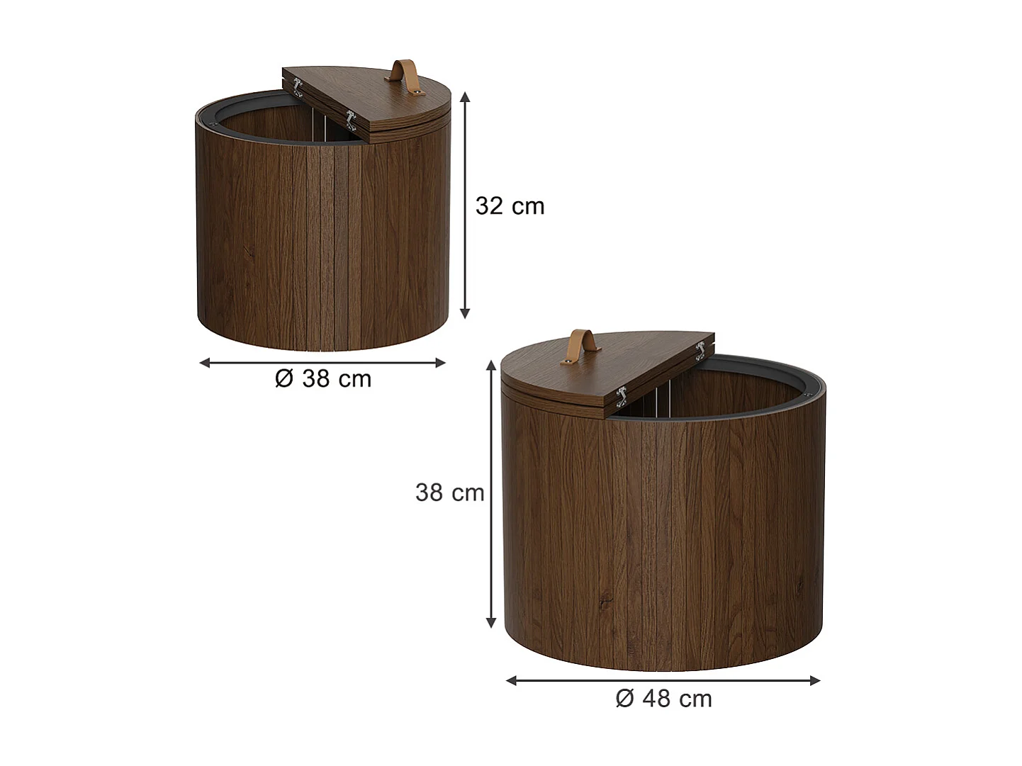Ensemble de tables basses noyer 48x48x38 tavilo