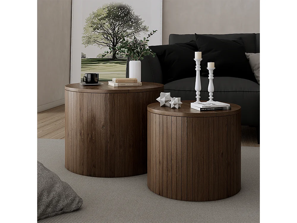 Ensemble de tables basses noyer 48x48x38 tavilo