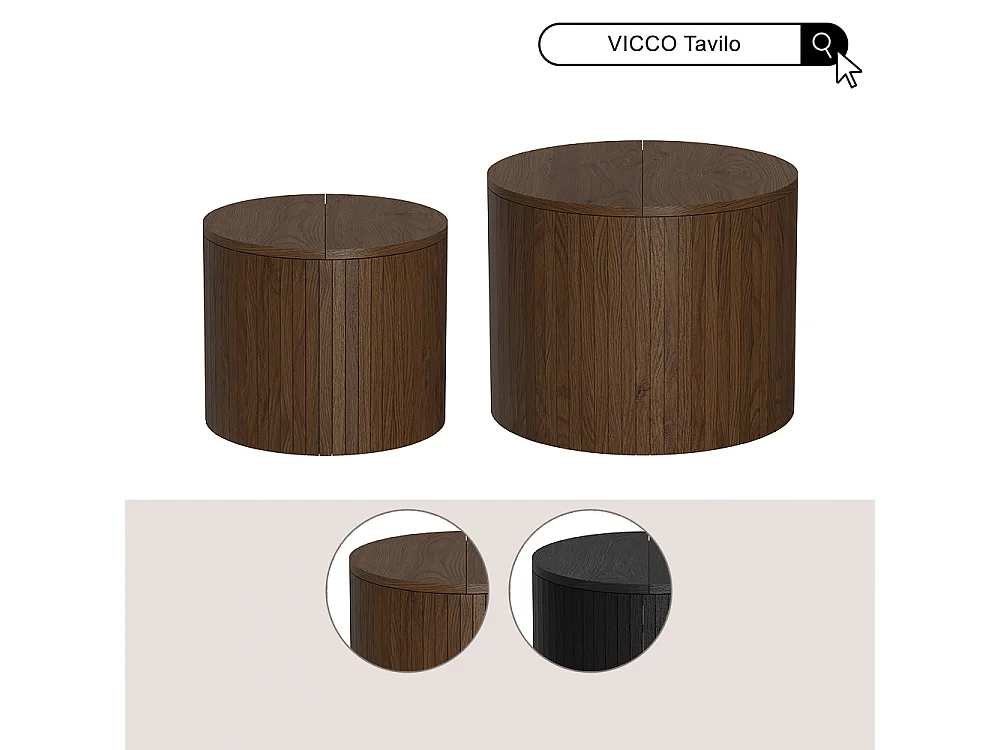 Ensemble de tables basses noyer 48x48x38 tavilo