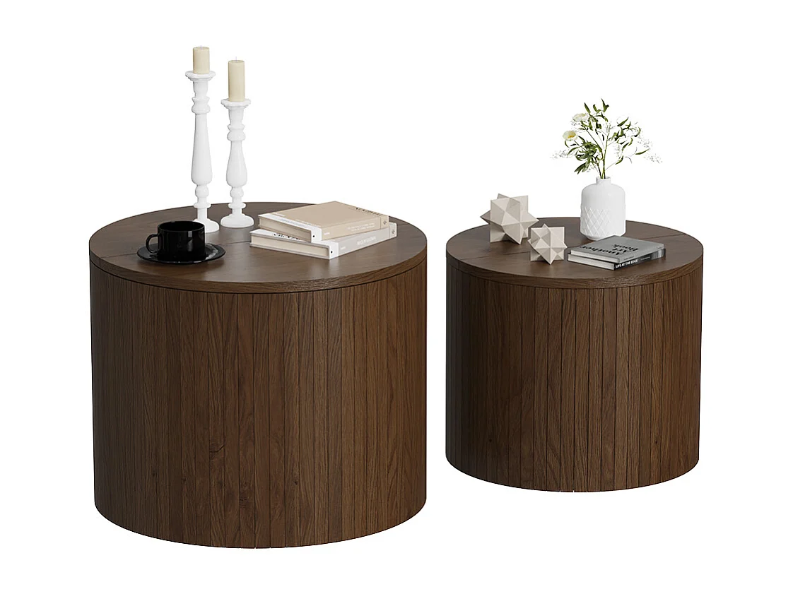 Ensemble de tables basses noyer 48x48x38 tavilo