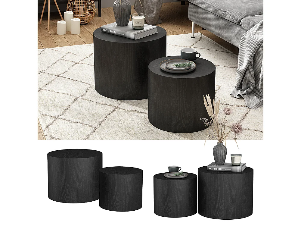 Ensemble de tables basses noir 48x48x38 giva