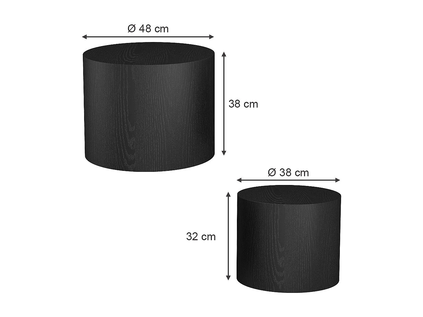 Ensemble de tables basses noir 48x48x38 giva