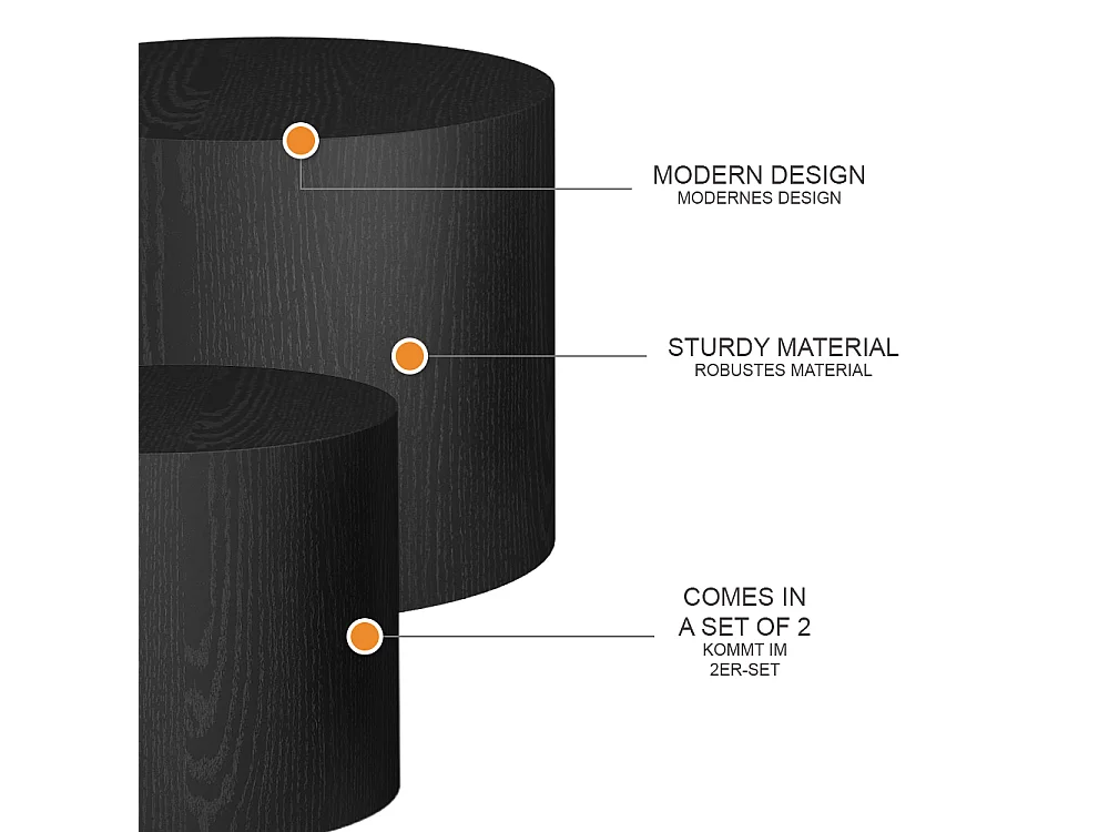 Ensemble de tables basses noir 48x48x38 giva