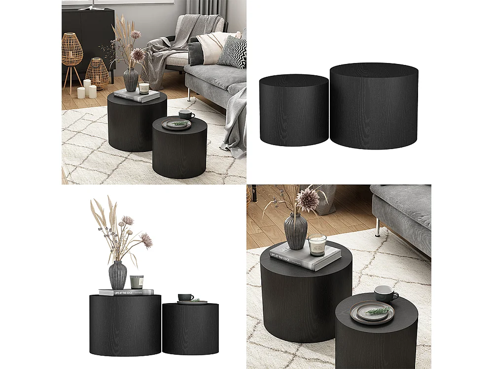 Ensemble de tables basses noir 48x48x38 giva