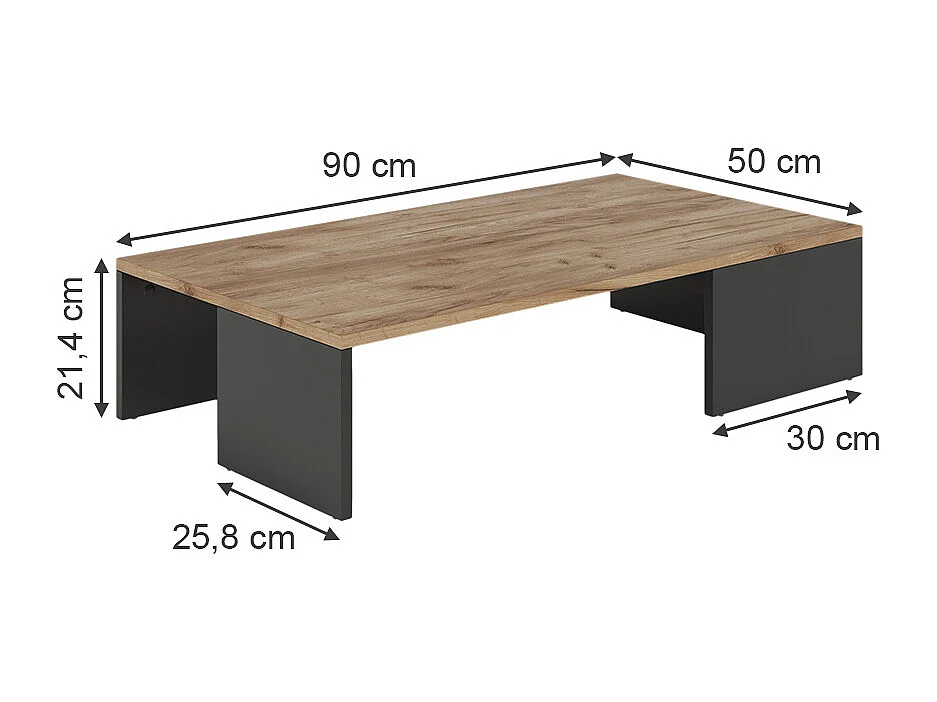 table basse anthracite/chêne doré 90x50x21.4 hardi