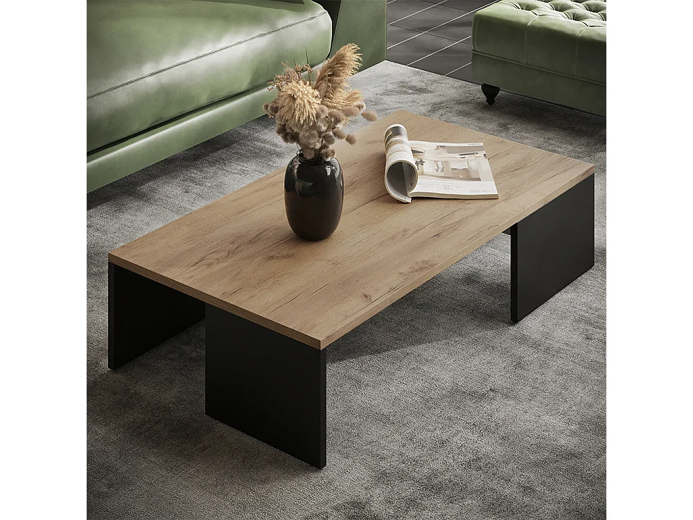 table basse anthracite/chêne doré 90x50x21.4 hardi