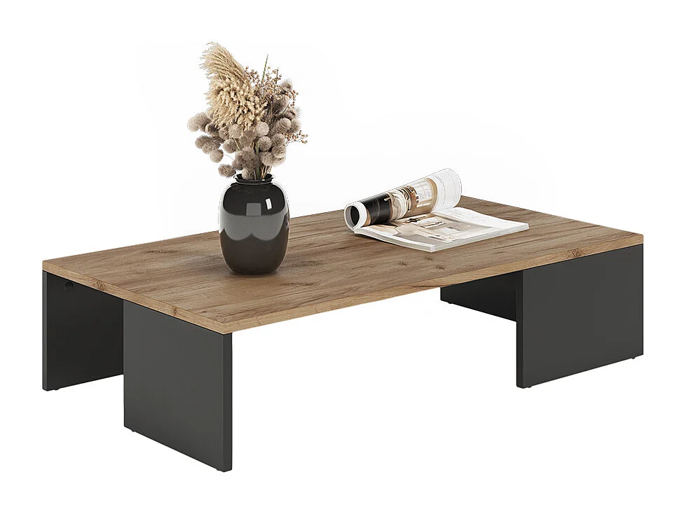 table basse anthracite/chêne doré 90x50x21.4 hardi