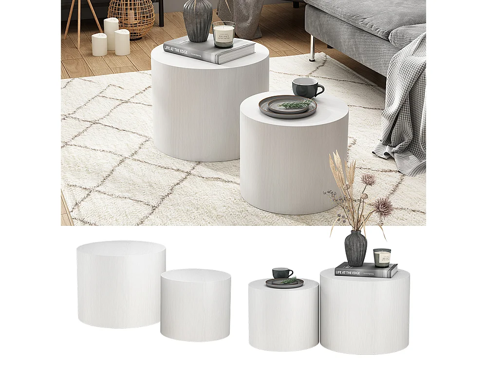 Ensemble de tables basses blanc 48x48x38 giva