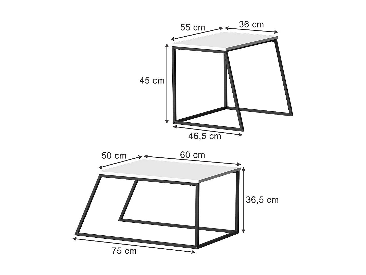 Tavolino da divano bianco/nero 60x50x38 myra