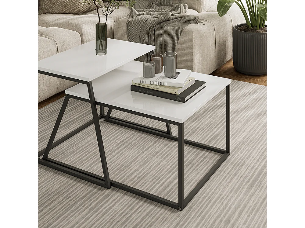 Set de tables basses blanc/noir 60x50x38 myra