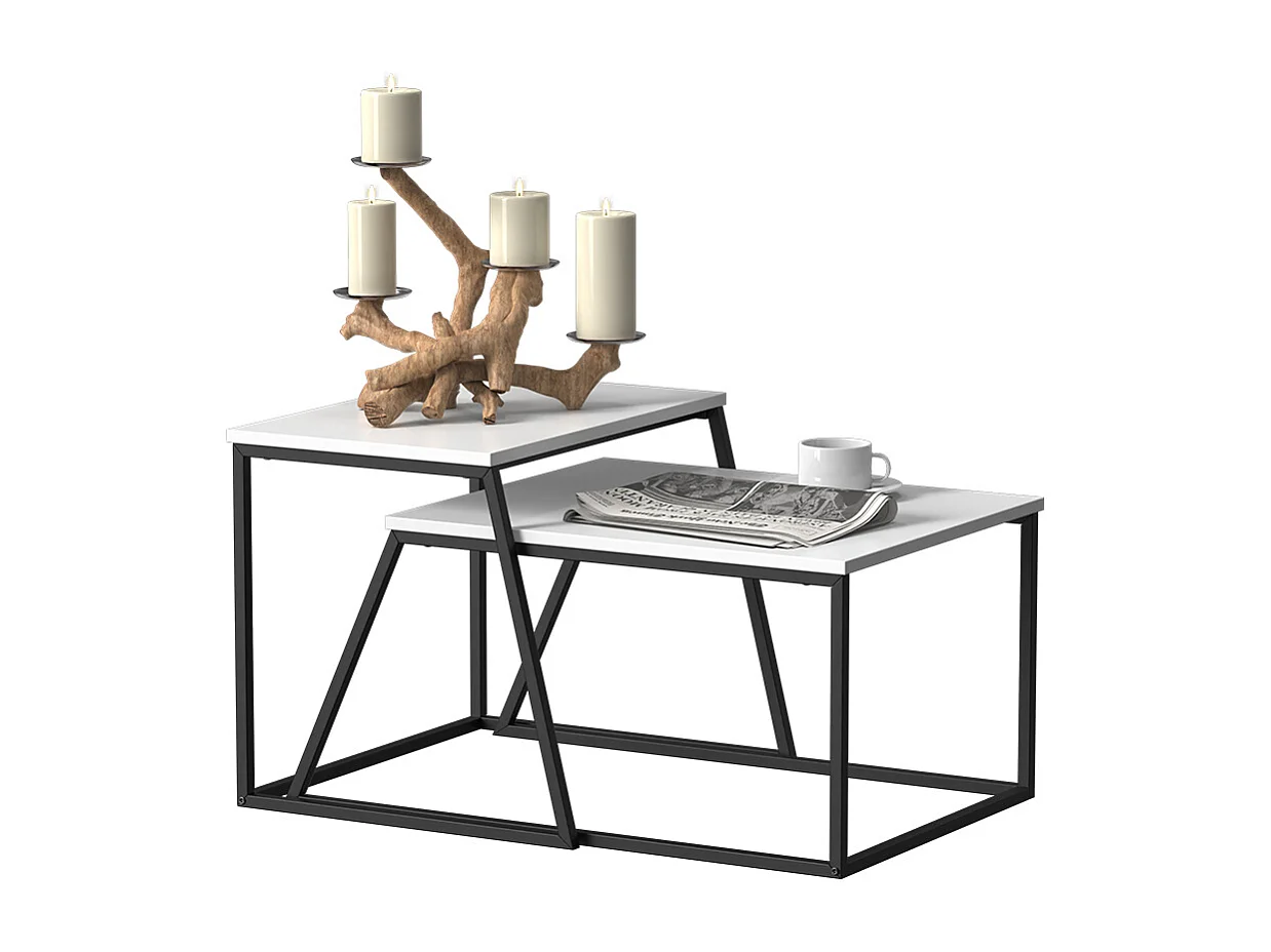 Set de tables basses blanc/noir 60x50x38 myra