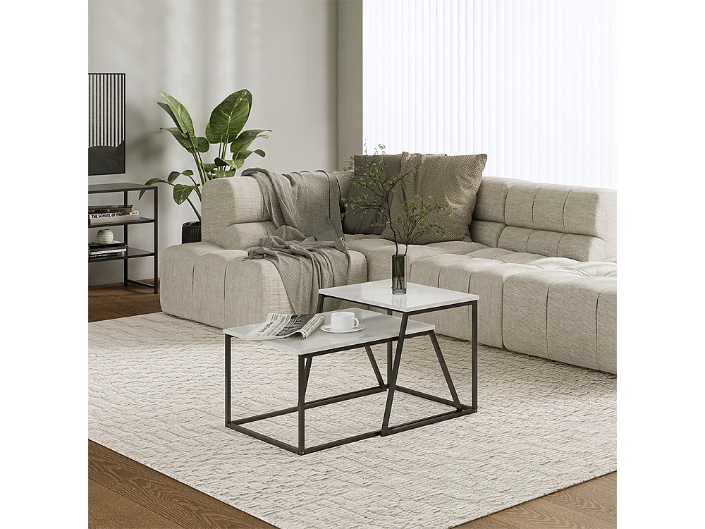 Set de tables basses blanc/noir 60x50x38 myra