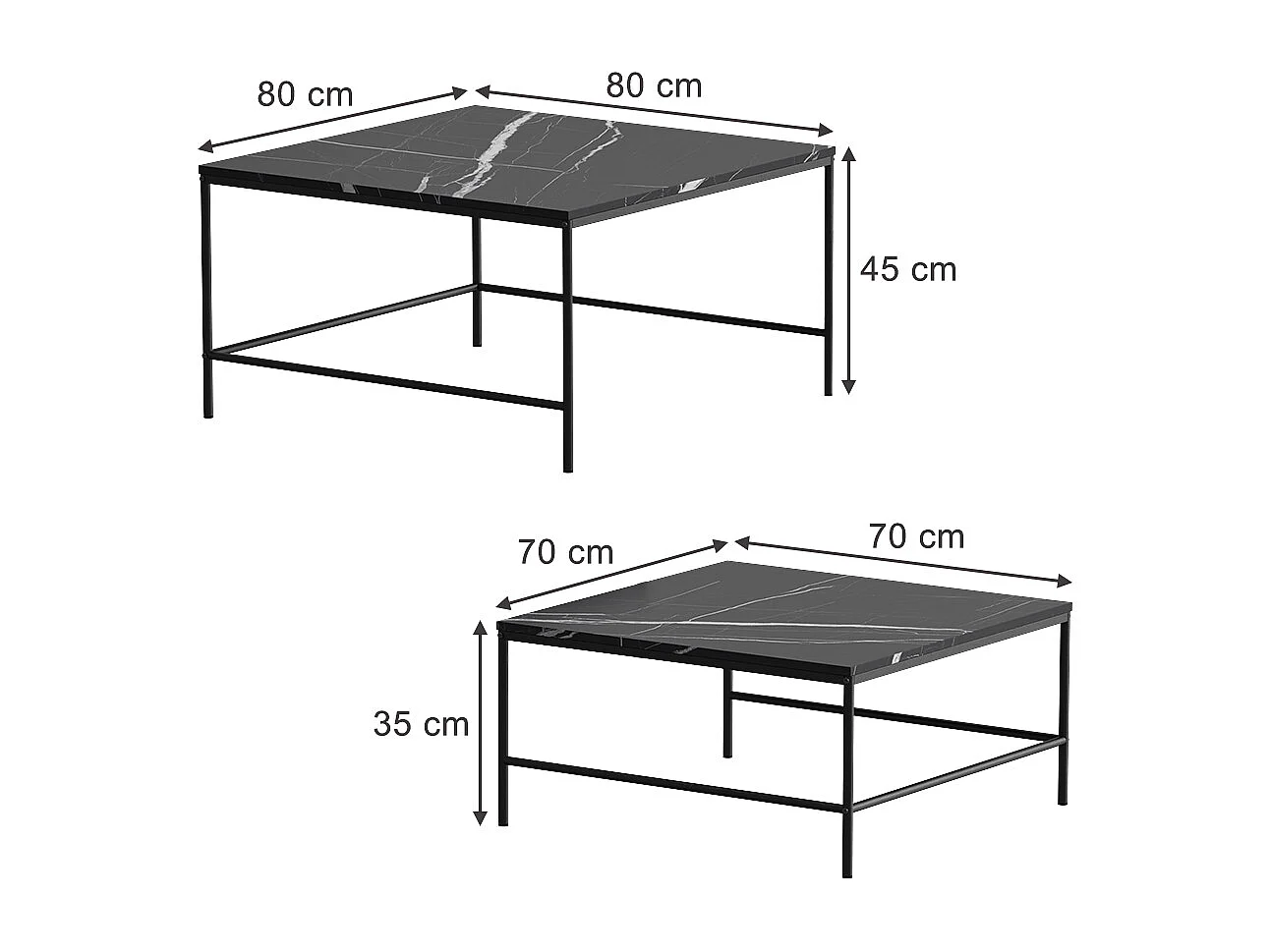 Conjunto de mesa de centro mármore preto 80x80x45 ramio