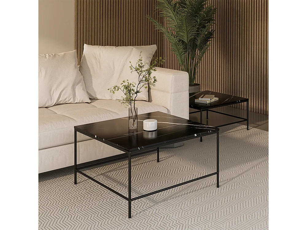 Conjunto de mesa de centro mármore preto 80x80x45 ramio
