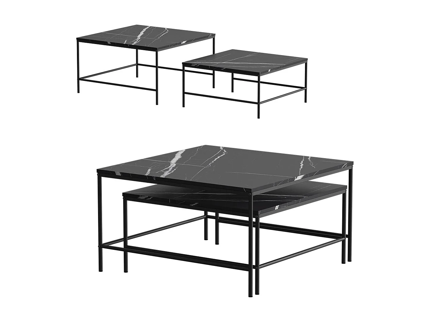 Set de tables basses marbre noir 80x80x45 ramio