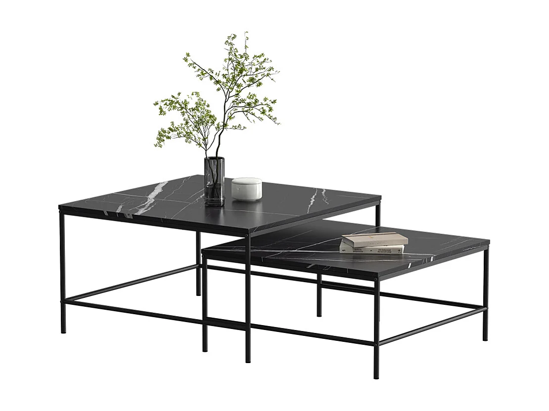 Set de tables basses marbre noir 80x80x45 ramio