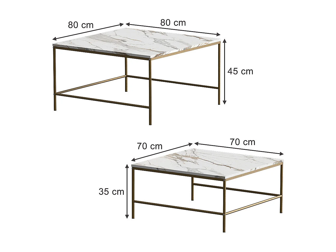Conjunto de mesa de centro branco/dourado 80x80x45 ramio